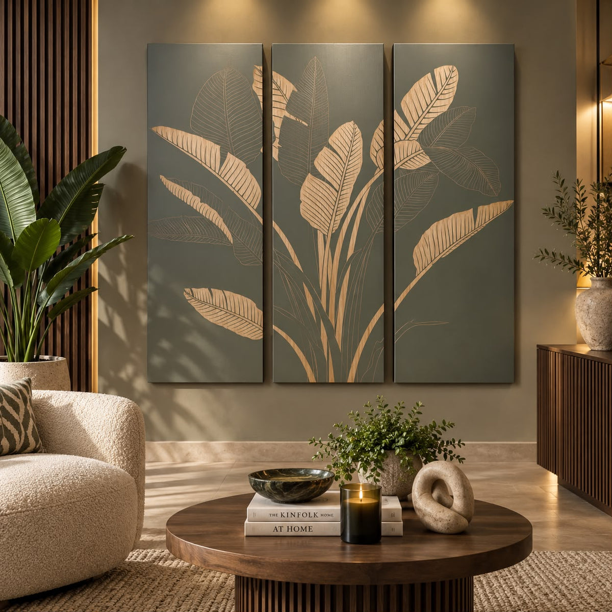 Gilded Banana Leaf Triptych Wall Art